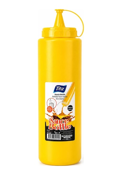 Titiz 700 Ml Sos Şişesi Seti Sarı Kırmızı Şeffaf Sızdırmaz Kapaklı 1 Adet