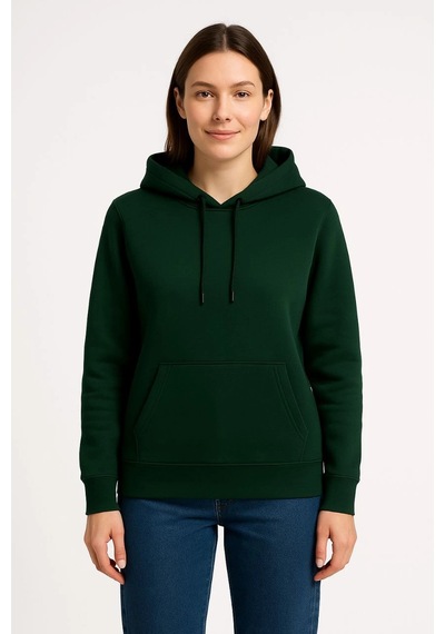 Primemagazam Kadın 3 İplik Pamuklu Kapüşonlu Kanguru Cepli Sweatshirt Hoodie - Haki Çeşitli