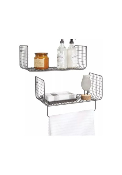 Metal Mutfak Banyo Duvar Rafı Havluluk 2 'Li Set Wd-103 Siyah