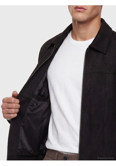 Lcw Vision Siyah Loose Fit Süet Görünümlü Erkek Ceket