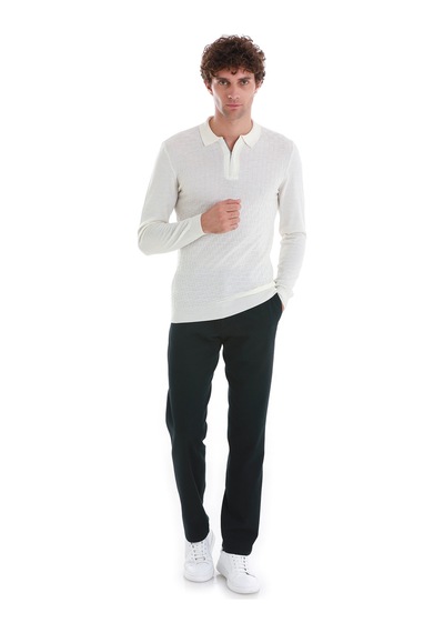 Hatemoğlu Ekru Regular Fit Jakarlı Polo Yaka Yünlü Triko Kazak 34202023a003 048 Ekru