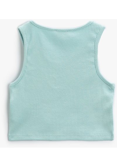 Koton Crop Üst Pencere Detaylı Kolsuz Pamuklu Ribanalı Mavi 4skg30013ak Mavi
