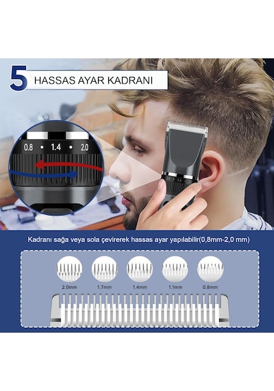 Emtulife C5-1 Profesyonel Seramik Bıçaklı Isınmayan Şarjlı Saç Sakal Tıraş Makinesi