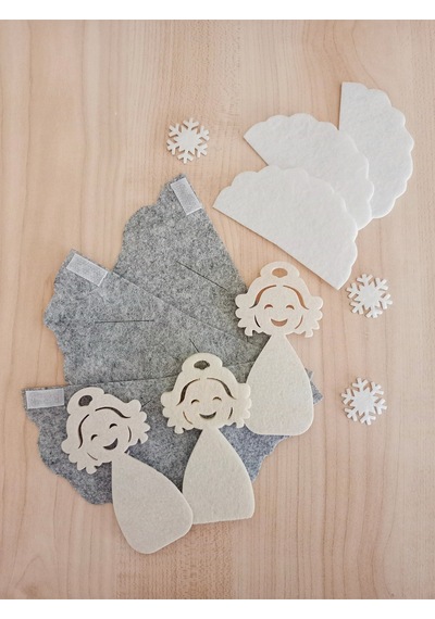 Gri Keçe Yılbaşı Melek Süsü 3lü Set - Montessori Kendin Yap Seti