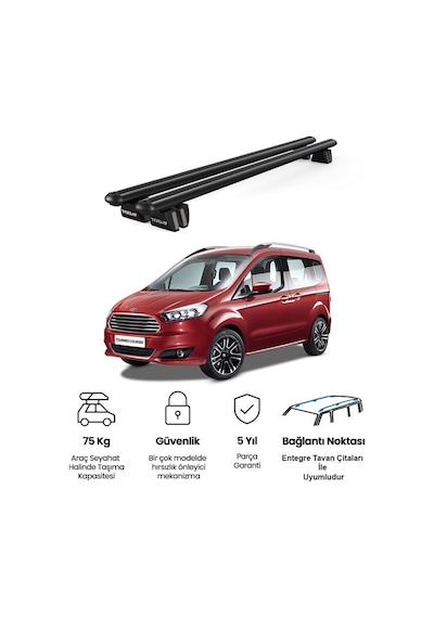 Pençe Ford Tourneo Courier 2014 Ve Sonrası Uyumlu Siyah Ara Atkı Port Bagaj Tavan Barı