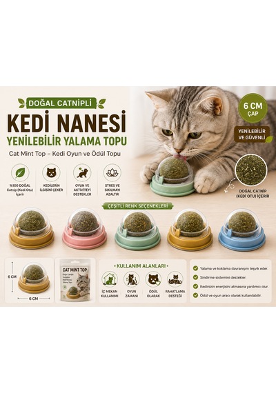 Doğal Catnipli Yenilebilir Kedi Nanesi Yalama Topu - 6 Cm