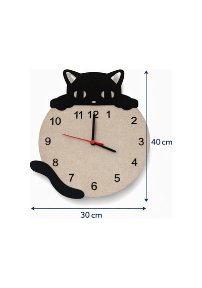 Arliadesign Kedi Figürlü Ahşap Dekor Hediyelik Duvar Saati / 6 Mm Mdf