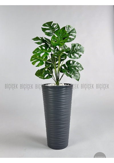 Biçiçek Yapay Monstera Deve Tabani Bi̇tki̇si̇ 130 Cm Antresi̇t Kumsal Saksıda