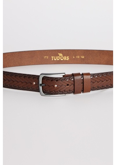 Tudors Erkek %100 Hakiki Deri 4 Cm Spor Kahverengi Kemer-32629 Kahverengi