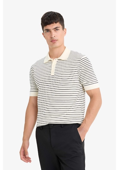 Defacto Standart Fit Polo Yaka Çizgili Triko Kısa Kollu Tişört F2729ax25aubk27 Siyah