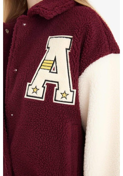 Defacto Coool Oversize Geniş Kalıp Polo Yaka Pelüş Bomber Ceket E9838ax25wnbr210 Bordo