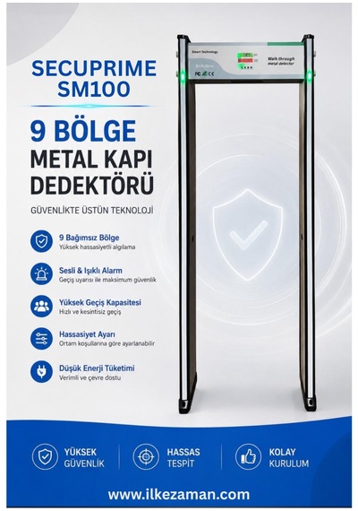 Secuprıme Sm100 Kapı Tipi Metal Üst Arama Dedektörü 9 Bölge