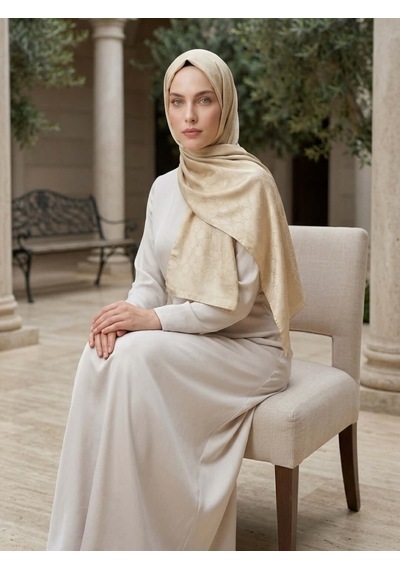 Camellia Scarfs İtalyan Jakar Şal Monogram Desen Bej - Zarif Ve Lüks Stil