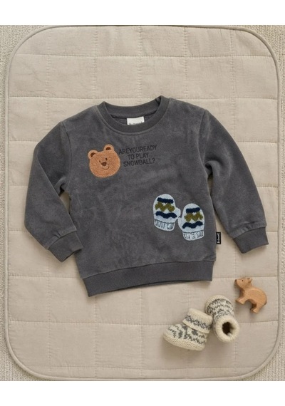 Tuffy Erkek Bebek Antrasit Snowball Temalı Sweatshirt Rahat Kalıp
