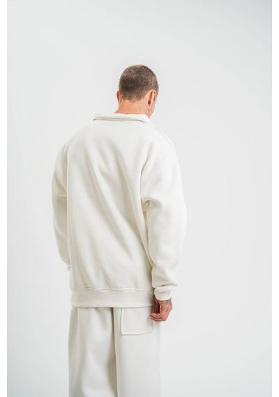 Uzun Kol Bisiklet Yaka Basic Sweatshirt - Beyaz -