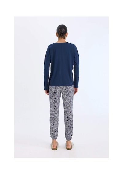 DeFacto Fall in Love Pijama Takımı Uzun Kollu Üst Desenli Uzun Alt E2357AX24WNNV31 Lacivert