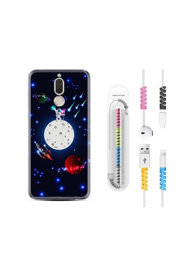 Huawei Mate 10 Lite Kılıf Kablo Koruyuculu Ay Ve Astronot 1694