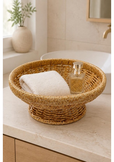 Rattan Örgü Ayaklı Meyvelik Ve Sunumluk 1 Adet 25 Cm Dekoratif Organizer