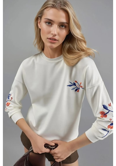 Hiccup Bersan Kadın Bisiklet Yaka Sweatshirt Beyaz