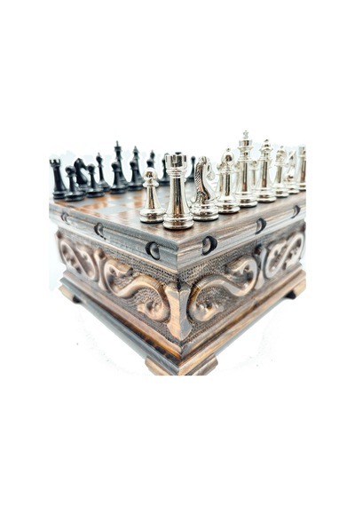 Gizli - 306 - Bölmeli El İşi Ceviz Sandık Model Satranç Takımı Ve Metal Kla Satranç Taşları Snkk20 - Muratech - - Siya