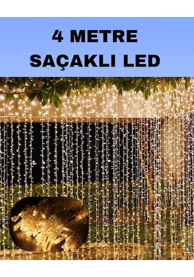 4 - 180 - Metre Icicle Şelale Led Perde Işık - Glblseme - Sarı Aydınlatma Sıcak