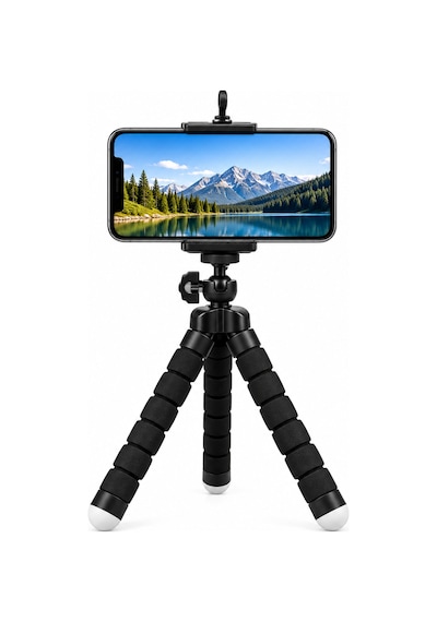 Ahtapot Esnek Mini Telefon Tripodu - 360 Döner Başlıklı - 18 Cm Vlogging & Tiktok Çekim Ayak Siyah
