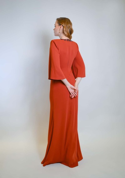 Crystalia Hazel Dress Krep Kumaş Taş İşlemeli - Tarçın Tarçın