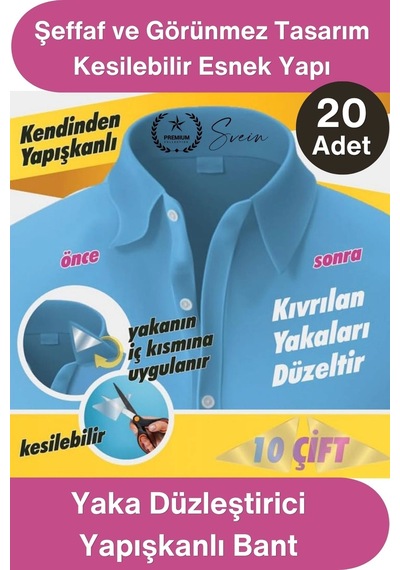 Yaka Yaka Düzleştirici Yapışkanlı Balin 20 Adet Şeffaf Gömlek Yaka Destek Bandı Tshirt Polo Tişört