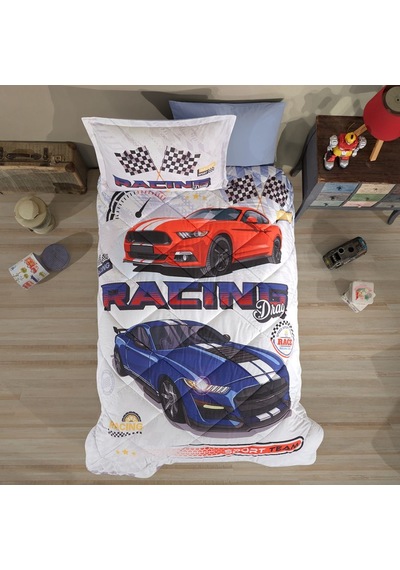 Clasy Ranforce Tek Kişilik Yorgan Seti Racing Drag Mavi Mavi