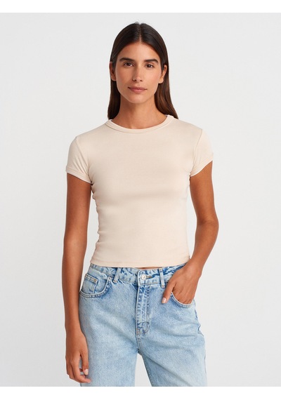 Dilvin 31750 Kontrast Kısa Kollu Tshirt-taş Taş