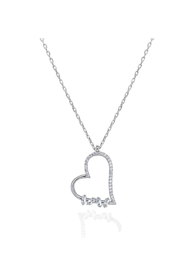 Brezza Lusso Jewelry Diamond Model Special Baget Kalp Kadın Gümüş Kolye 42 CM 42 CM