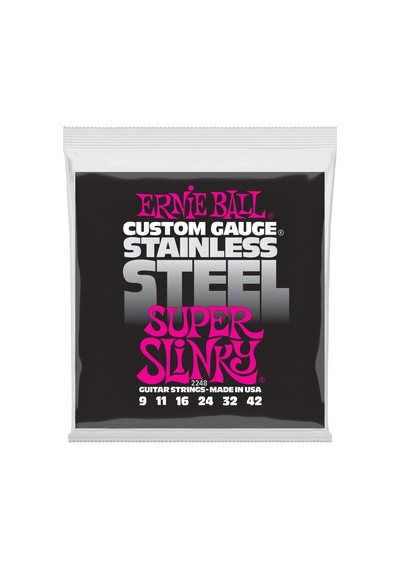 Ernie Ball Süper Slinky Paslanmaz Çelik Yara Elektro Gitar Telleri, Ölçü 9-42