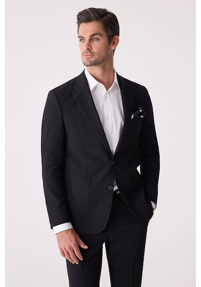 Erkek Siyah Slim Fit Torba Cep Çizgili Jogger Pantolonlu Sivri Ya