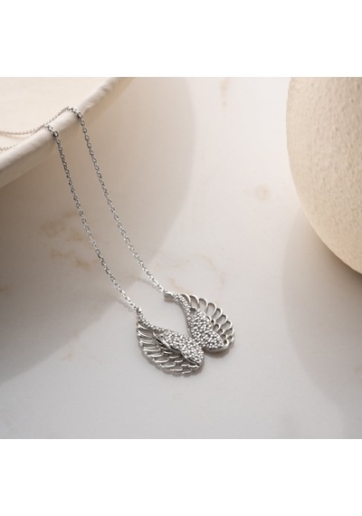 Vaoov 925 Ayar Gümüş Taşlı Kanatlı Melek Kolye Silver