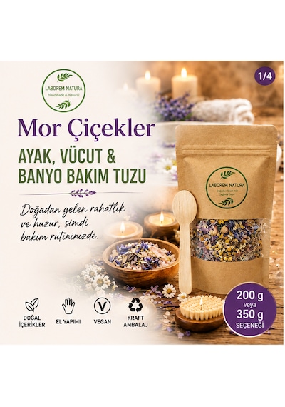 Laborem Natura Mor Çiçekler Çok Amaçlı Banyo, Ayak Ve Vücut Tuzu Mineralli Rahatlatıcı Bakım Tuzu 200 Gr