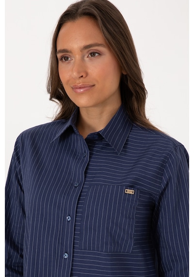 U.S. Polo Assn. Kadın İndigo Uzun Kollu Çizgili Gömlek 50316387-VR028 U.S. Polo Assn. Kadın İndigo Uzun Kollu Çizgili Gömlek 50316387-VR028