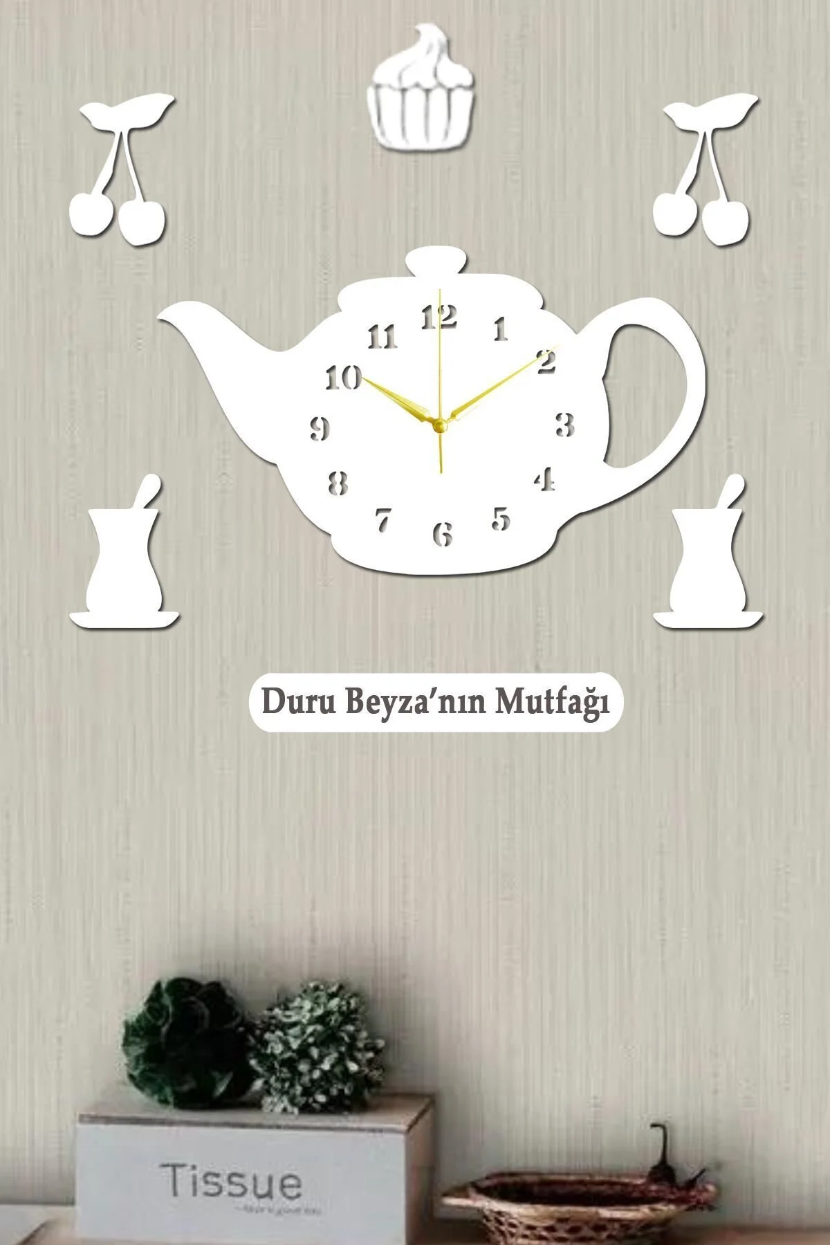 Demlik Modelli Mutfak Saati Beyaz
