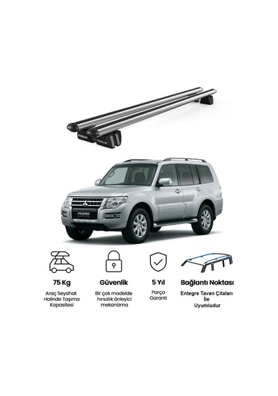 Pençe Mitsubishi Pajero 5d Ara Atkı 2006-2011 Uyumlu Gri Ara Atkı Port Bagaj Tavan Barı
