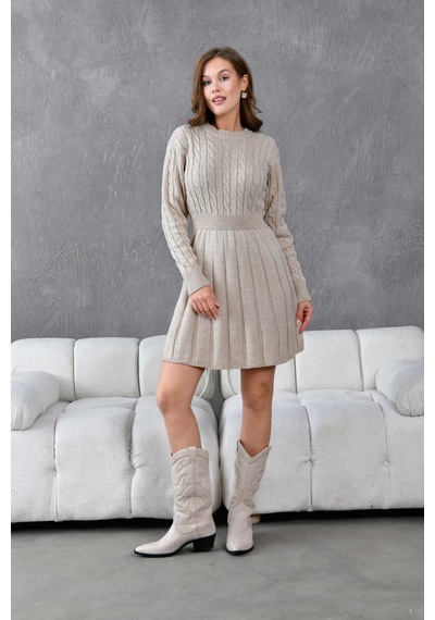 Flex Fashıon Saç Örgülü Trend Popüler Triko Mini Elbise Taş - 662242424 Taş - 662242424 Taş
