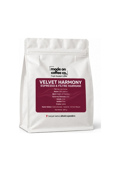 Velvet Harmony Filtre Ve Espresso Harmanı 200 Gr Natural Ve Yıkanmış Medium Kavrum - Filtre Makinesi İçin Öğütülmüş