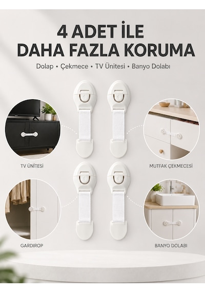 4'lü Çocuk Güvenlik Dolap Ve Çekmece Kilidi 3855796