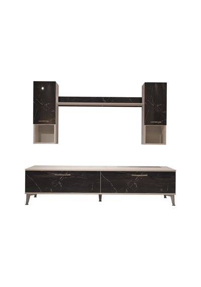 Decoraktiv Eko 5da Mdf Std Silver Tv Ünitesi Tv Sehpası Beyaz - Siyah Mermer