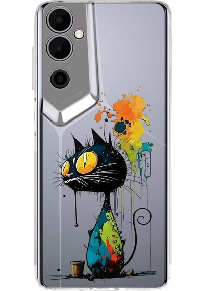 Tecno Pova Neo 2 İle Uyumlu Splash Kedi Tasarımlı Şeffaf Silikon Kılıf Şeffaf