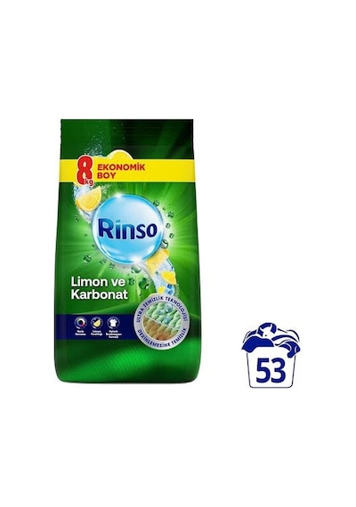 Rinso Limon ve Karbonat Renkliler ve Beyazlar İçin Toz Çamaşır Deterjanı 8 KG