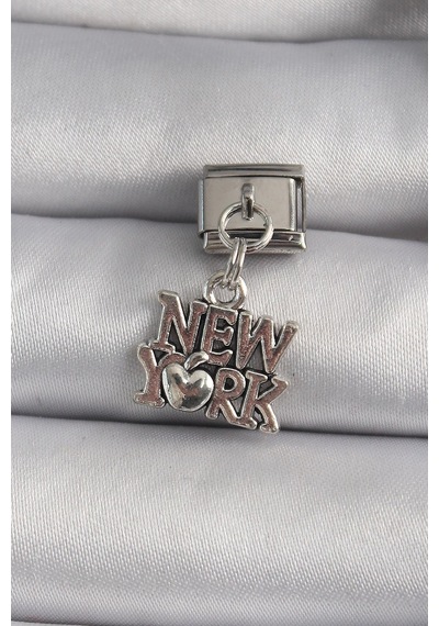 Mey İthalat 316l Çelik Gümüş Renk Sallantı New York Yazı Model Nomination Charm Çok Renkli