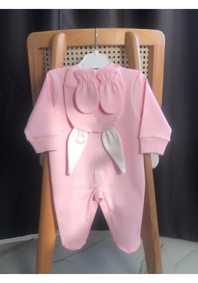 %100 Pamuk Pembe Patikli Tavşan Tulum Takımı