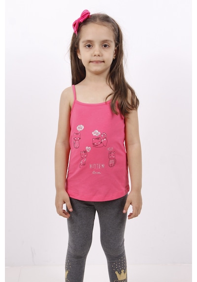 Toontoy Kids Toontoy Kız Çocuk Kedi Baskılı Atlet Fuşya