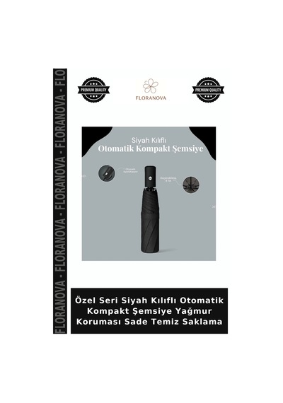Özel Seri Siyah Kılıflı Otomatik Kompakt Şemsiye Yağmur Koruması Sade Temiz Saklama