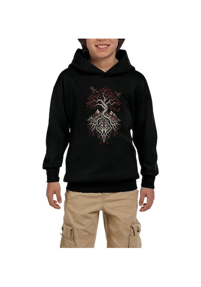 Zepplin Giyim Hayat Ağacı Bozkurt Siyah Çocuk Kapşonlu Sweatshirt