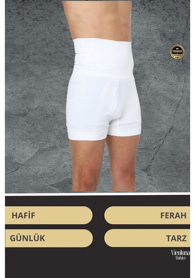Vienluna Deluxe Seri Toparlayıcı Basen Bel Göbek Düzleştirici Erkek Duble Boxer Korse BEYAZ Beyaz